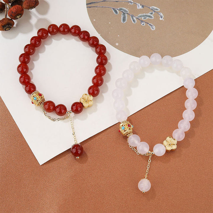 Pulsera de autoaceptación de flor de melocotón de ágata blanca natural de ágata roja