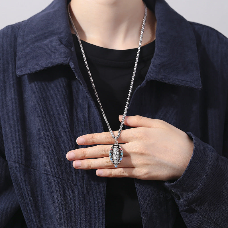 Collar con colgante giratorio de pureza de Om Mani Padme Hum tibetano con Buddha Stones