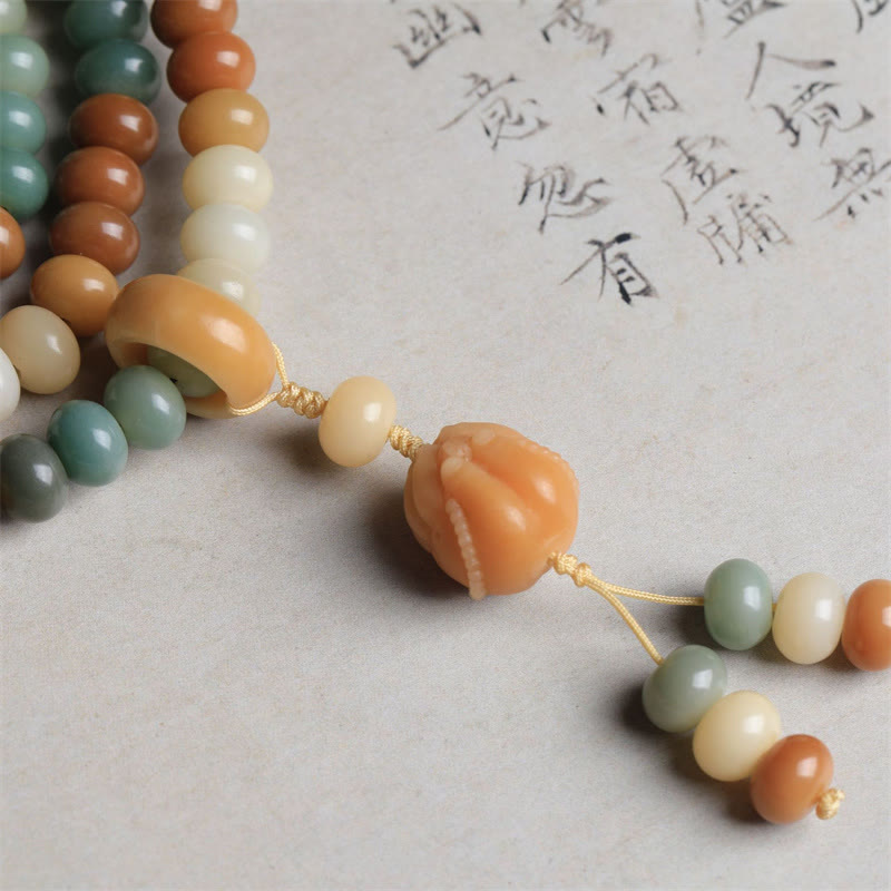 Buddha Stones 108 cuentas Mala gradiente semilla Bodhi Buda pulsera de paz grabada a mano - image 6