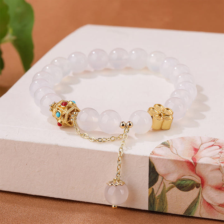 Pulsera de autoaceptación de flor de melocotón de ágata blanca natural de ágata roja
