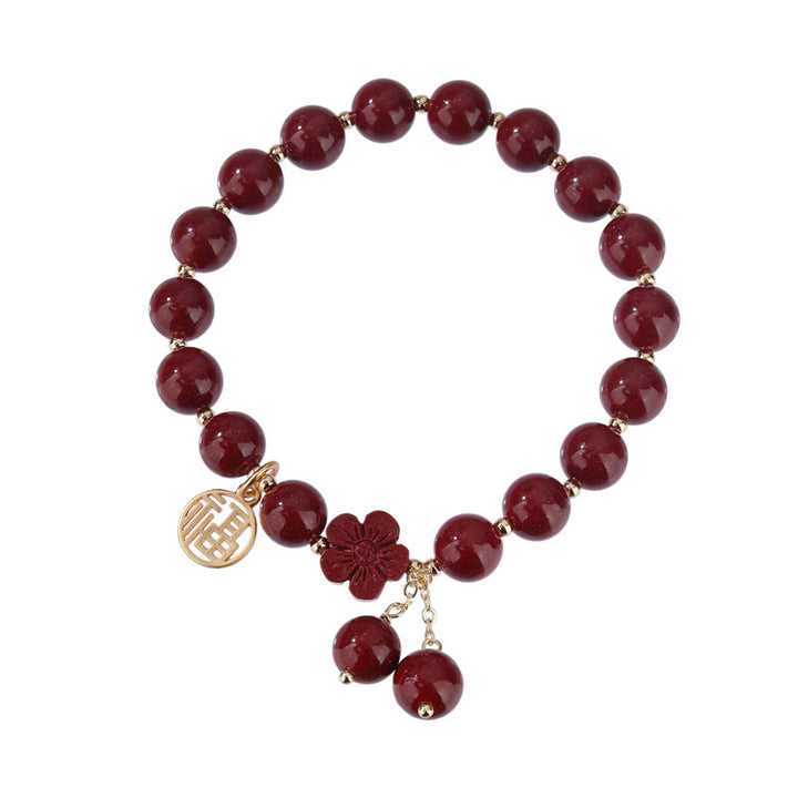 Pulsera de bendición de flor de cerezo con personaje de cinabrio Fu de Buddha Stones