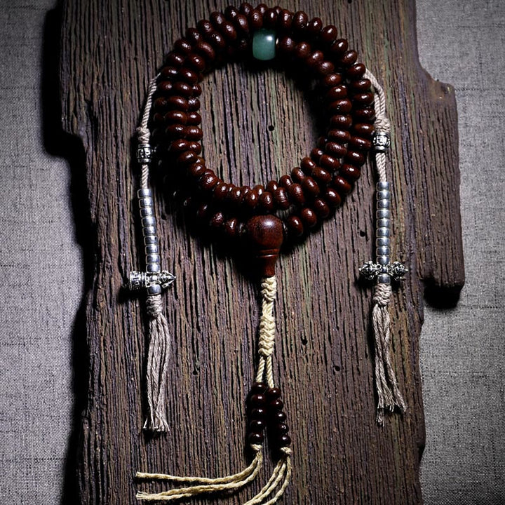Buddha Stones naturales del Tíbet 108 cuentas de Mala semilla de Bodhi púrpura cuentas Dzi de tres ojos pulsera de armonía Dorje de cobre