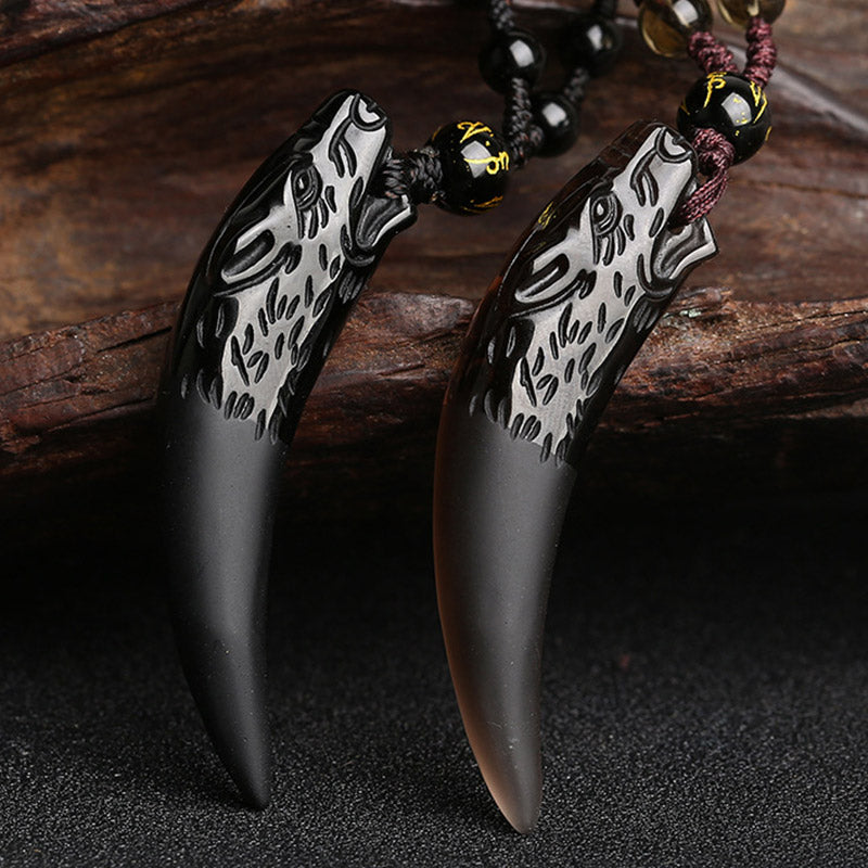 Colgante de collar con diseño de diente de lobo, obsidiana de hielo Natural, Buddha Stones - image 0