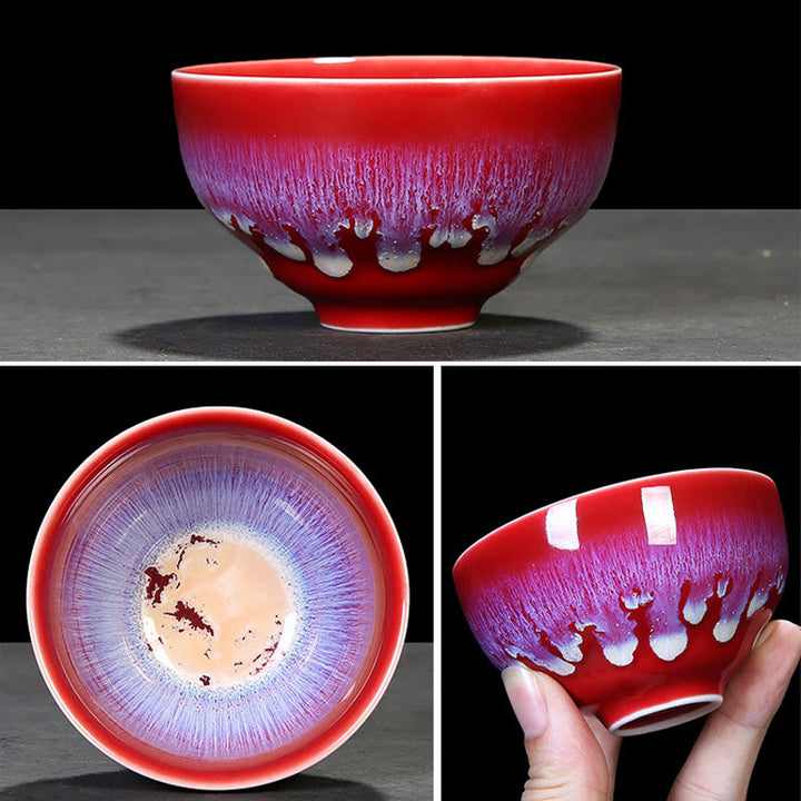 Taza de té de cerámica con cambio de horno de esmalte Jianzhan chino , Buddha Stones, taza de té Tenmoku Kung Fu