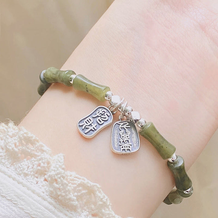 Pulsera de plata de ley 925 con Buddha Stones , bambú, jade, gato de la suerte, carácter Fu, suerte y abundancia - image 9