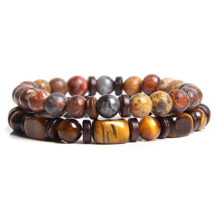 Buddha Stones 2 pulseras de cuentas de ojo de tigre de piedra emperador de cristal curativo