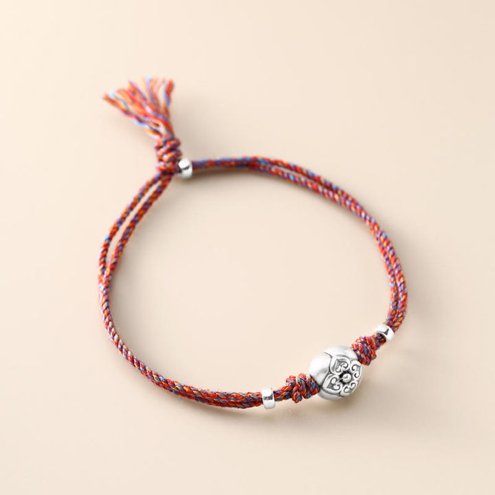 Pulsera Trenzada Multicolor De La Suerte Caqui De Plata De Ley 999 Con Buddha Stones