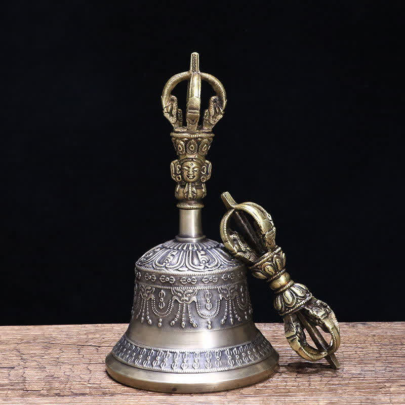 Campana de meditación tibetana y juego de decoración de iluminación de cobre Vajra Dorje