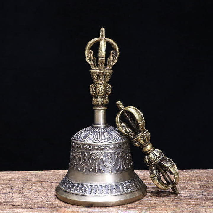 Campana de meditación tibetana y juego de decoración de iluminación de cobre Vajra Dorje