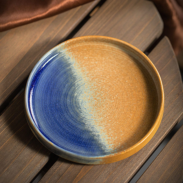 Taza de café de cerámica con cambio de horno a rayas Retro de Buddha Stones, taza de café y té de cerámica rugosa con platillo de 250ml