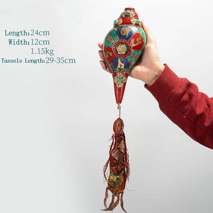 Tibetano hecho a mano Shankha Om Mani Padme Hum Buda Avalokitesvara turquesa Concha decoración positiva - Om Mani Padme Hum 24*12 cm - image 17