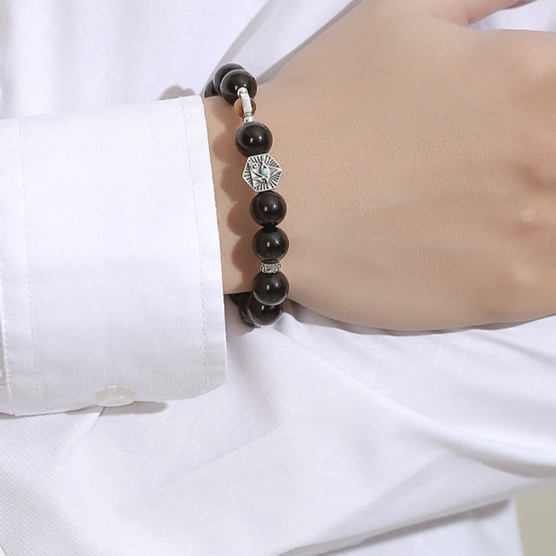 Pulsera de purificación de ojo de tigre de obsidiana negra de plata de ley 925 con Buddha Stones