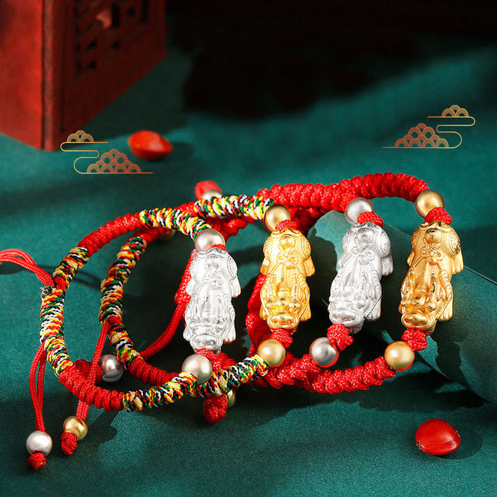 Pulsera de plata de ley 999 con Buddha Stones PiXiu Wealth King Kong con nudo trenzado para niños - image 14