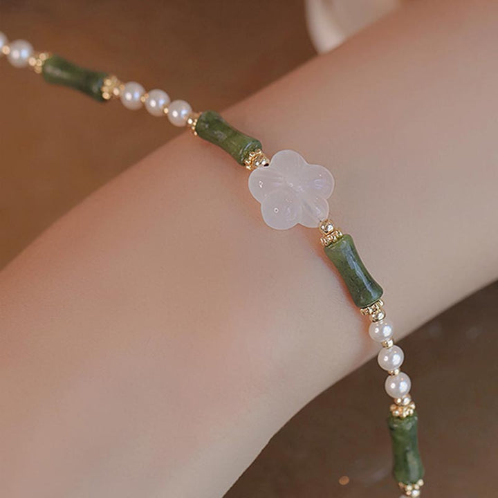 Pulsera de la paz con perlas, ágata, flor de bambú, peridoto , Buddha Stones
