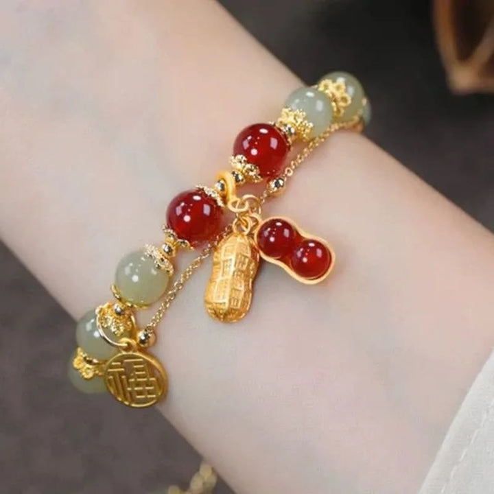 Pulsera con cuentas de la suerte, con Buddha Stones, hoja de jade, Ginkgo, tulipán, cacahuete, Fu