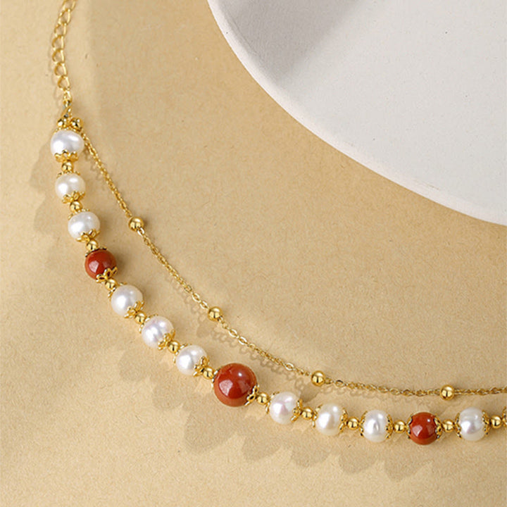 Pulsera de cadena de doble capa con cuentas de sabiduría de cinabrio y perlas de plata de ley 925 con Buddha Stones - image 3