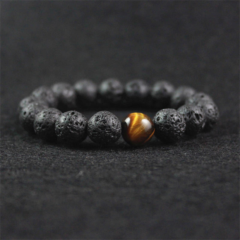 Pulsera curativa de la paz con piedra de ojo de tigre, roca de lava, Buddha Stones - Roca de lava (circunferencia de la muñeca: 17 cm) - image 0