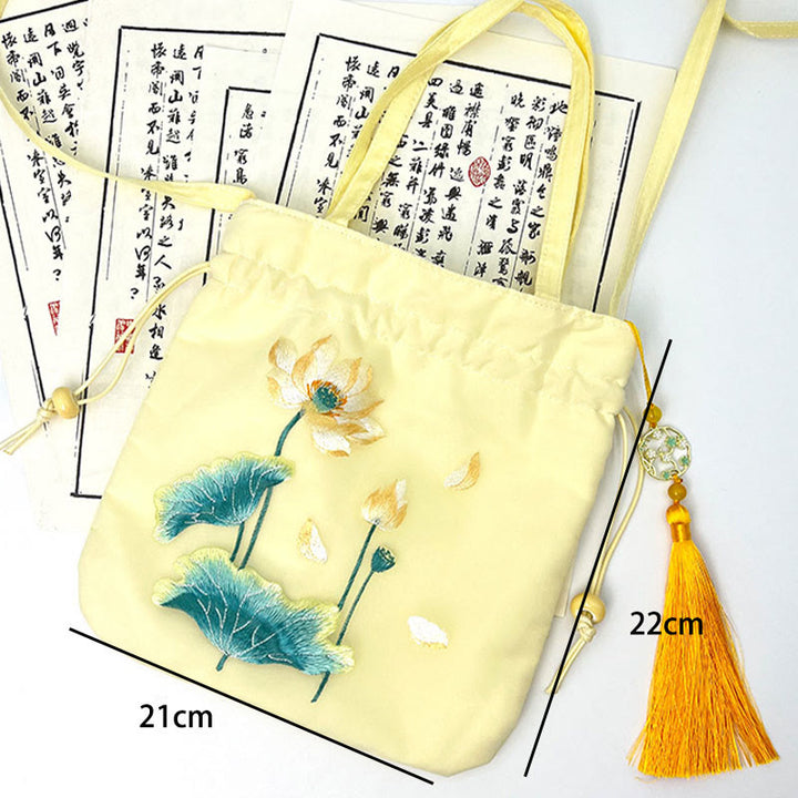 Buddha Stones Lotus Peony Epiphyllum Phoenix Suzhou bordado algodón lino Tote bandolera bolso de hombro bolso