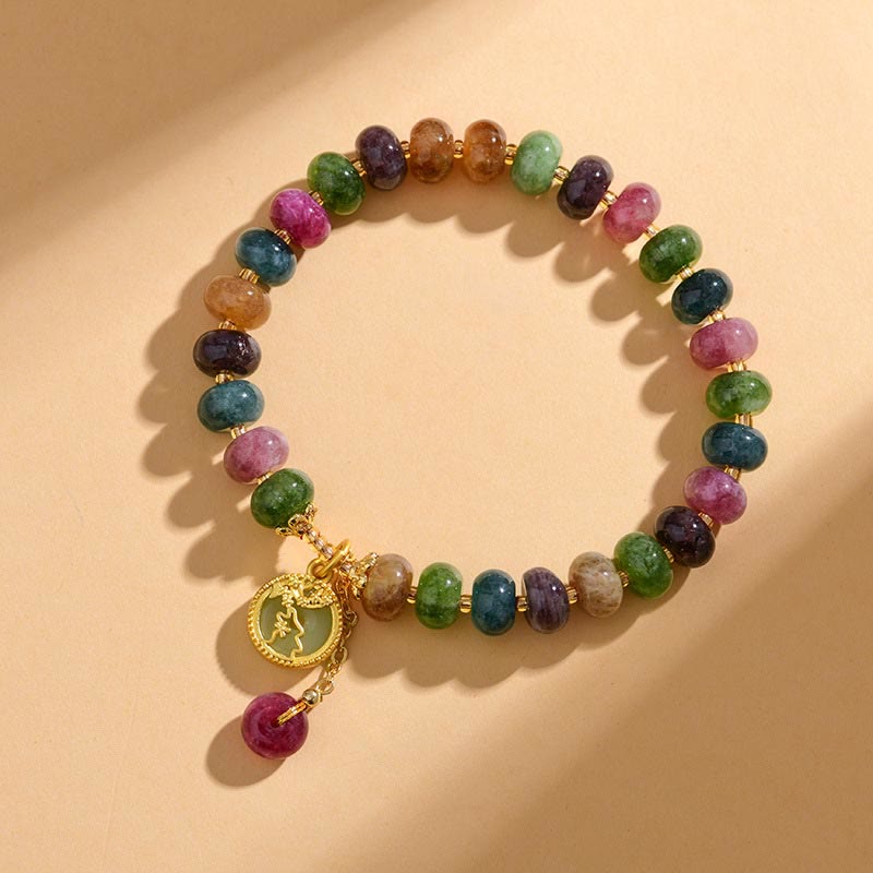 Pulsera de amor con dije de conejo y turmalina colorida con Buddha Stones