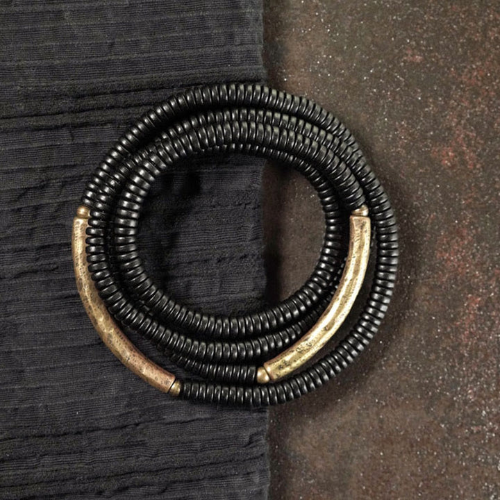 Pulsera multicapa con Buddha Stones, madera de ébano, latón y cobre - image 2