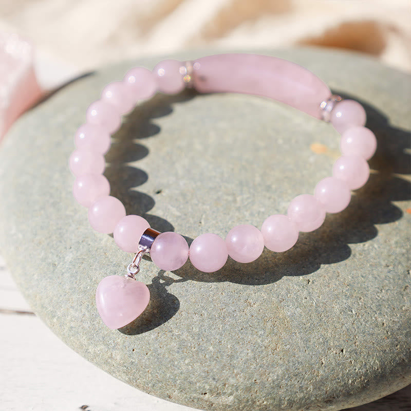 Pulsera de cuentas curativas de corazón de amor de cuarzo natural con Buddha Stones