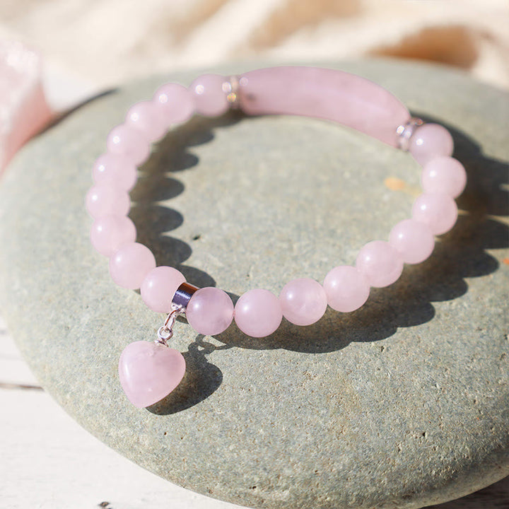 Pulsera de cuentas curativas de corazón de amor de cuarzo natural con Buddha Stones