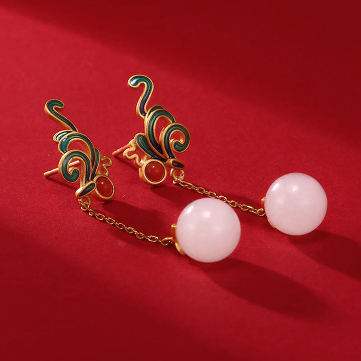 Pendientes colgantes con cuentas de ágata roja y jade blanco vintage con Buddha Stones