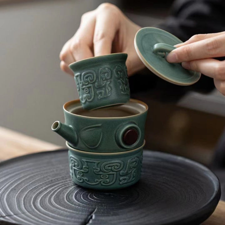 Taza de té de cerámica Kung Fu con bolsa, Buddha Stones , Sanxingdui