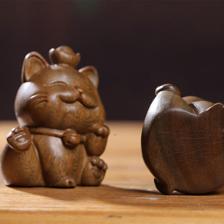 Buddha Stones Mini lingote de sándalo verde gato de la suerte tallado decoraciones de escritorio de paz - image 19