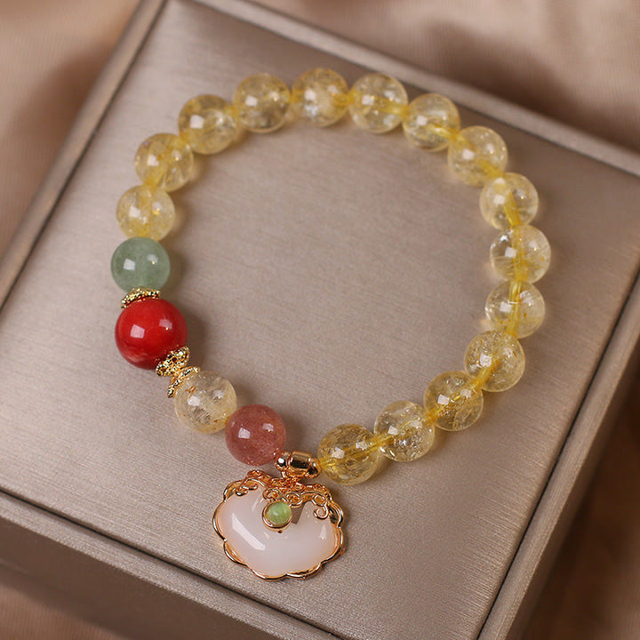 Pulsera con dijes de protección de cuarzo, fresa, jade blanco, citrino natural, Buddha Stones
