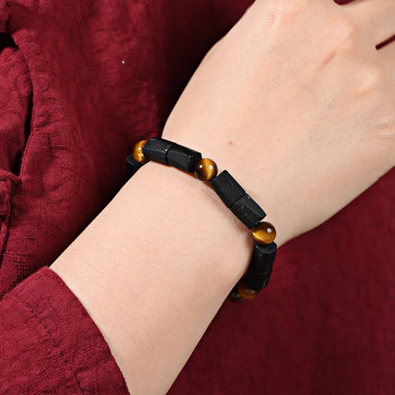 Pulsera positiva de ojo de tigre de turmalina negra natural de Buddha Stones