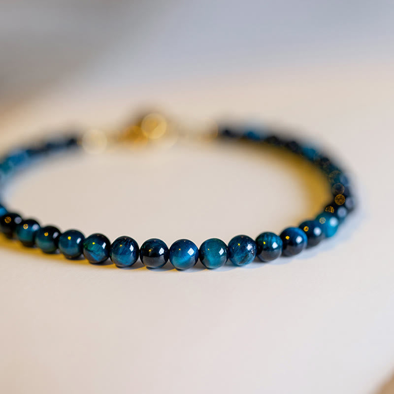 Pulsera de cadena de protección con piedra de ojo de tigre azul natural de Buddha Stones