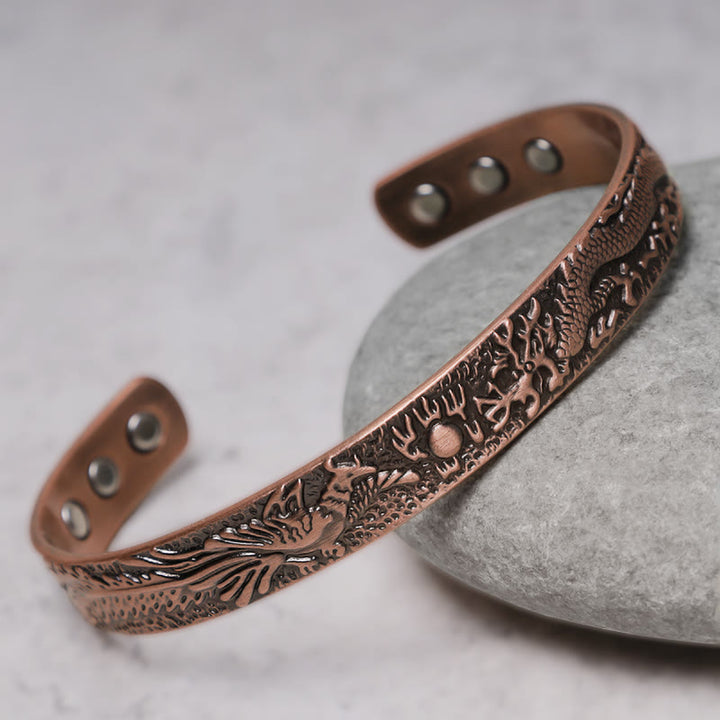 Brazalete magnético de cobre sólido con Buddha Stones , dragón y Fénix