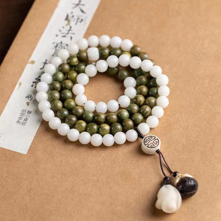 Pulsera calmante de semillas de Bodhi de sándalo verde natural con Buddha Stones