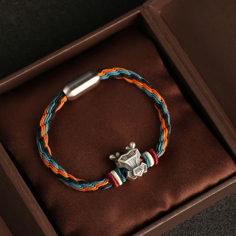 Pulsera de cuerda con nudo de reencarnación colorida, protección del zodíaco chino, Año del Dragón, plata de ley 999 hecha a mano con Buddha Stones