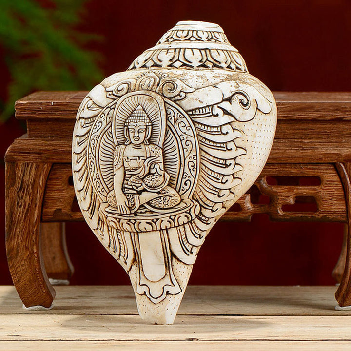 Concha tibetana hecha a mano grabada Shankha Buddha Avalokitesvara, decoración de riqueza - image 0