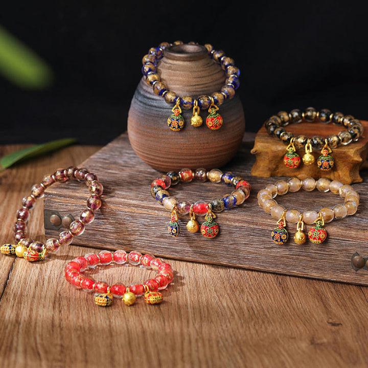 Pulsera de bendiciones de cuentas de vidrio Liuli con Buddha Stones, amuleto familiar de bestia tragadora de oro, lámina dorada y plateada