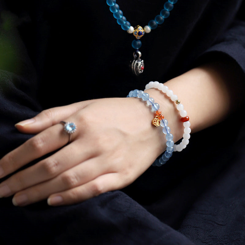 Pulsera con dije curativo de ágata roja de aguamarina natural