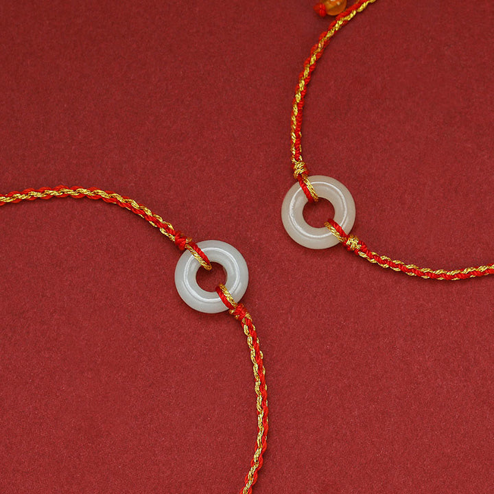 Pulsera tobillera trenzada con Buddha Stones, hebilla redonda de la paz, Jade, suerte, abundancia