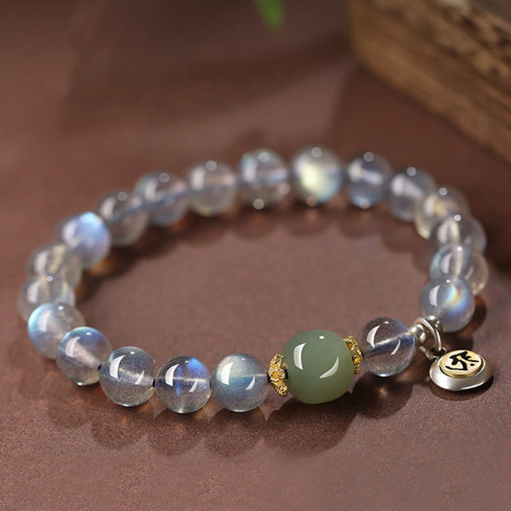 Buddha Stones Zodiaco Chino Buda Natal Plata de Ley 925 Piedra Lunar Natural Hetian Jade Pulsera Positiva