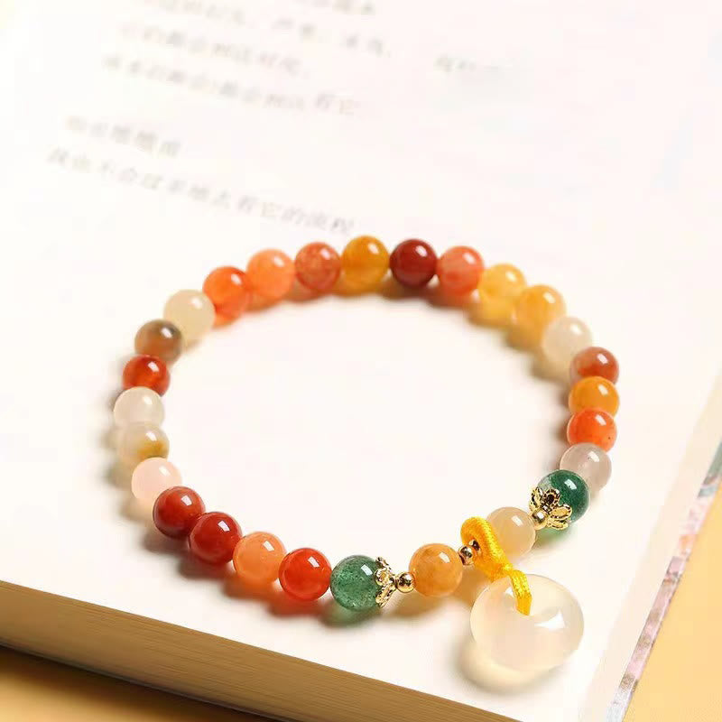 Pulsera de riqueza con hebilla de paz de jade de seda dorada colorida chapada en oro de 14 Buddha Stones