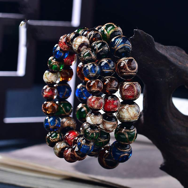 Pulsera de la suerte con cuentas de cristal de Liuli de colores y Buddha Stones