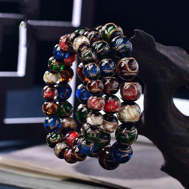 Pulsera de la suerte con cuentas de cristal de Liuli de colores y Buddha Stones