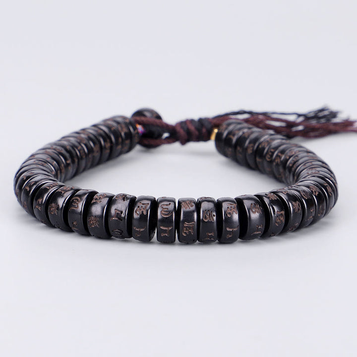 Pulsera de cadena positiva con cuentas de concha de coco tibetana, Buddha Stones grabadas Om Mani Padme Hum Mantra
