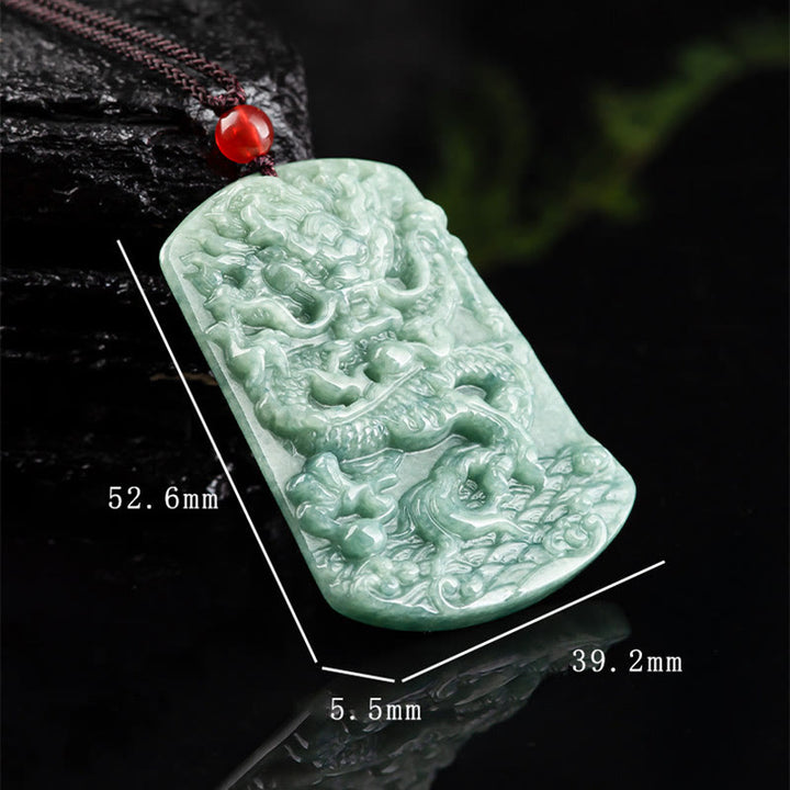 Buddha Stones Natural Jade Zodíaco Chino Dragón Mar Suerte Cadena Collar Colgante - image 9