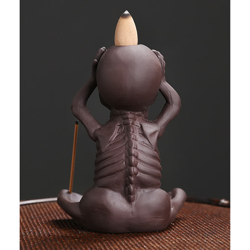 Buddha Stones, pequeño cráneo, fantasma, arcilla púrpura, reflujo de humo, fuente, decoración de quemador de incienso de paz