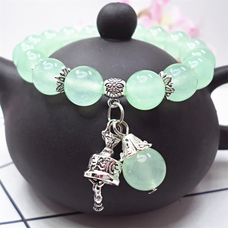 Pulsera con dije de campana con cuentas de energía de piedra de calcedonia de cristal vintage