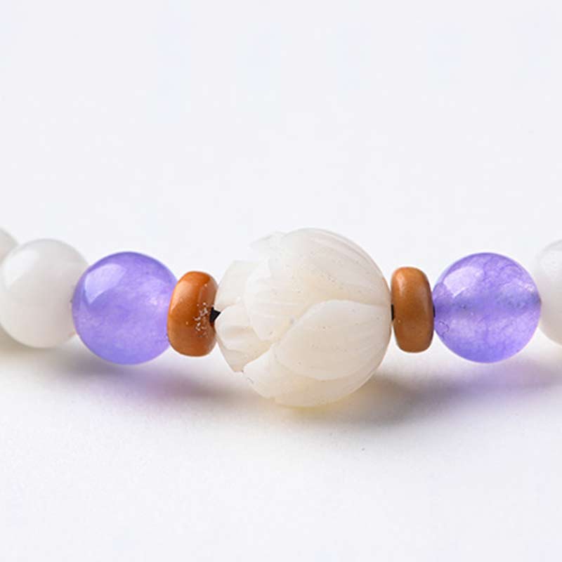Pulsera de bendición de loto Bodhi de jade blanco tibetano con Buddha Stones