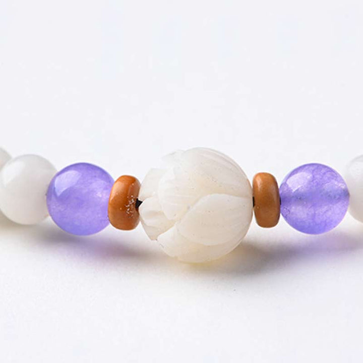 Pulsera de bendición de loto Bodhi de jade blanco tibetano con Buddha Stones