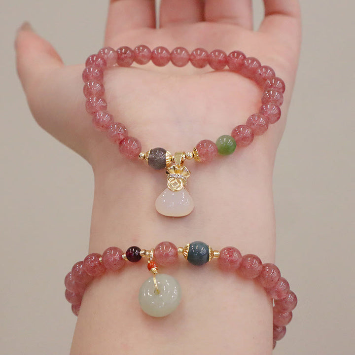 Pulsera curativa para monedero con hebilla de paz, Jade, cuarzo, fresa Natural, Buddha Stones